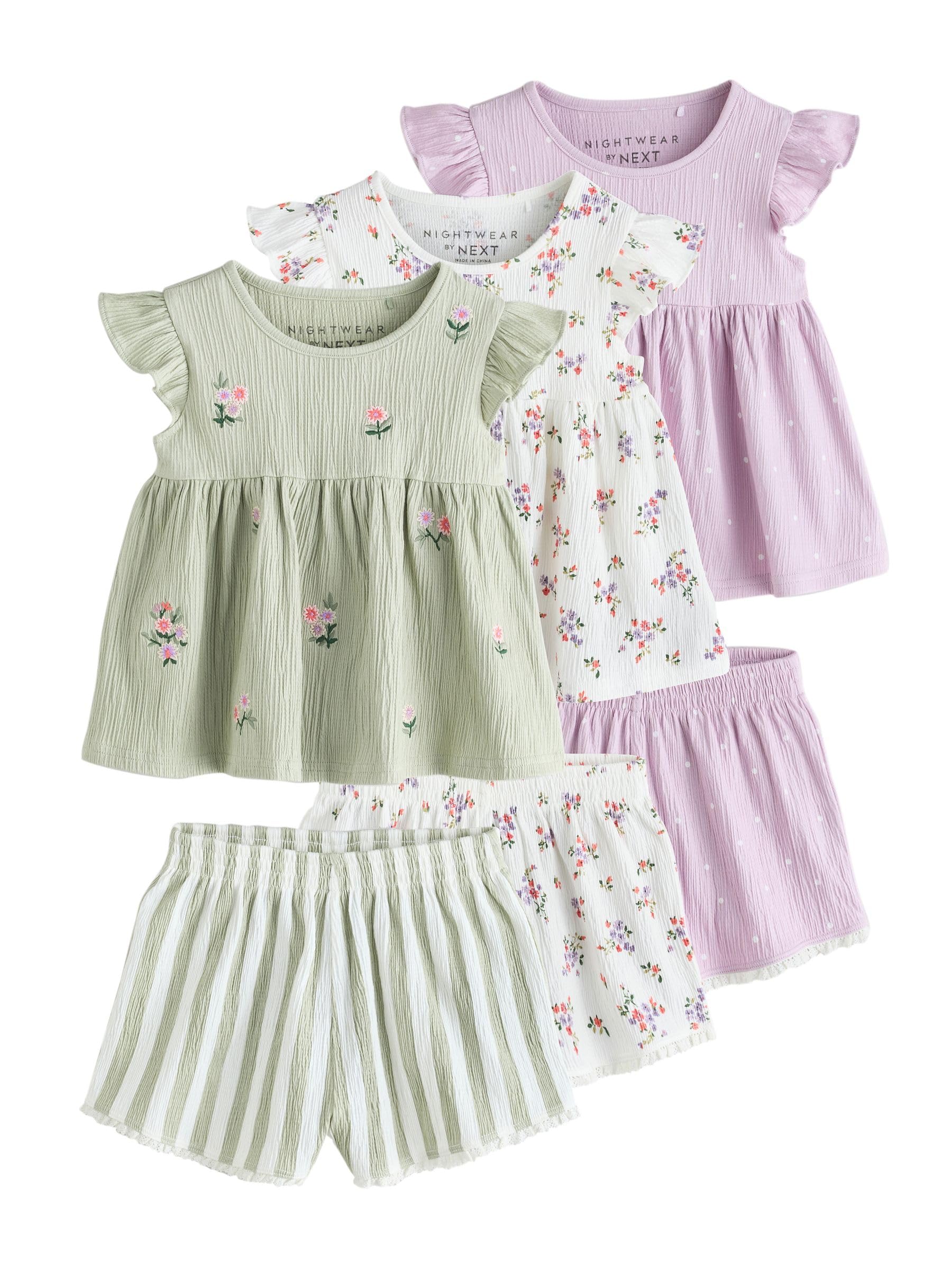 NEXT Ragazza Confezione da 3 Pigiami Corti Comodi | Bambino, Standard, Mid Rise, Pull On