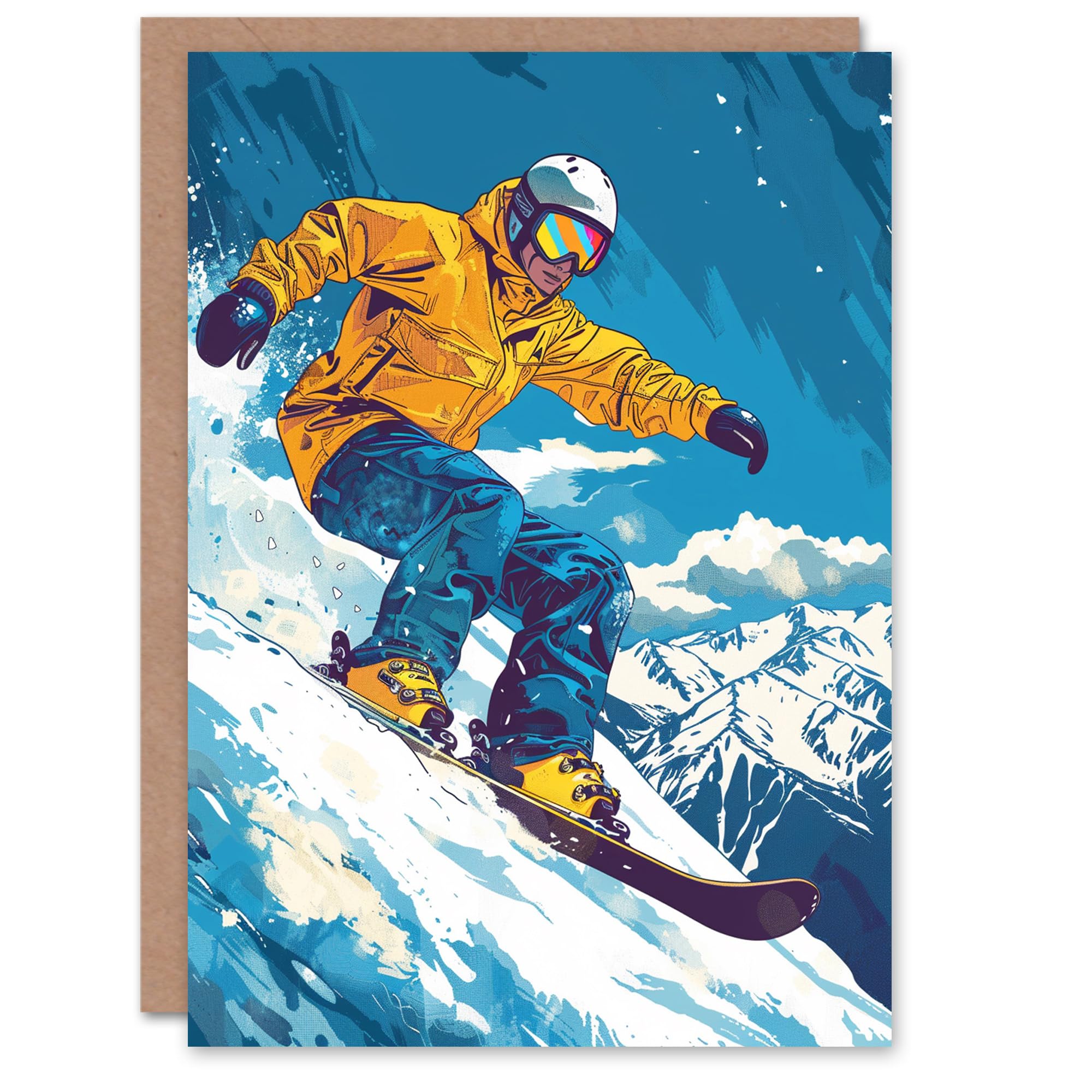 Artery8 Snowboarding Winter Sport Slope Snowboarder Blank For Him Or Her Art Birthday Card