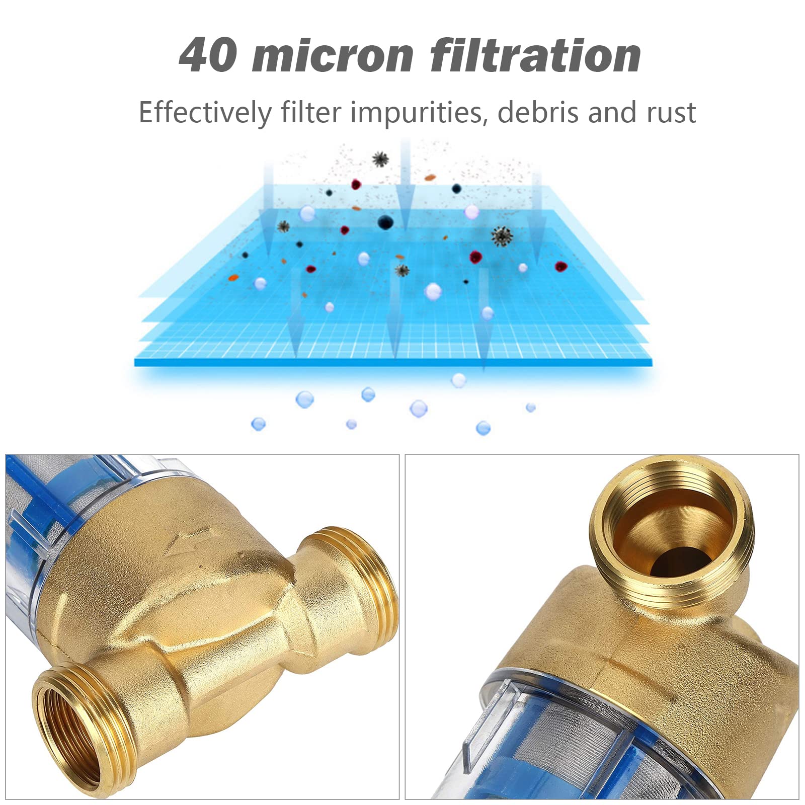 Filtro fino lavable reutilizable, rosca exterior Spin Down Sediment, filtro de agua con tornillo de 1/2" 3/4", prefiltro de agua para manguera (3/4" macho)