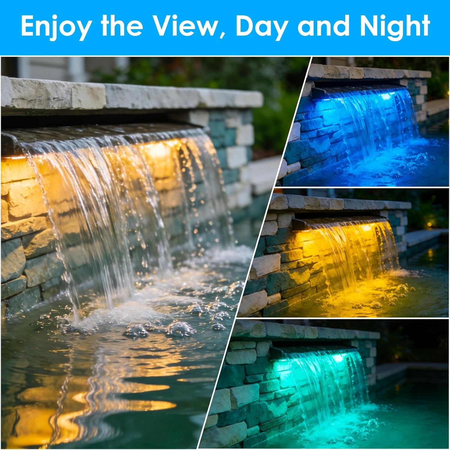 All-in-1 Pond Waterfall Kit with 800GPH Water Pump, 12-inch Stainless Steel Spillway with LED Light, 3-Stage Filtration Outdoor Waterfall for Garden, Backyard, Pool, Water Feature