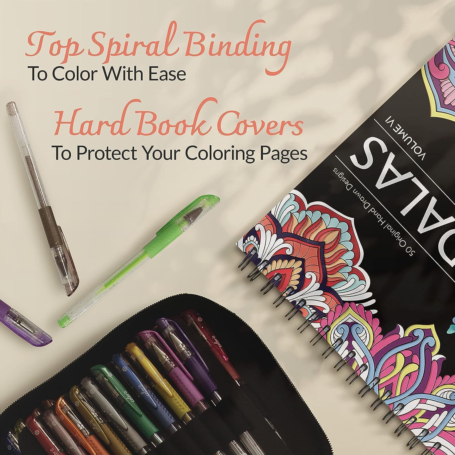 ColorIt Glitter Gel Pens For Adult Coloring Books 96 Pack With Mandalas Volume VI,