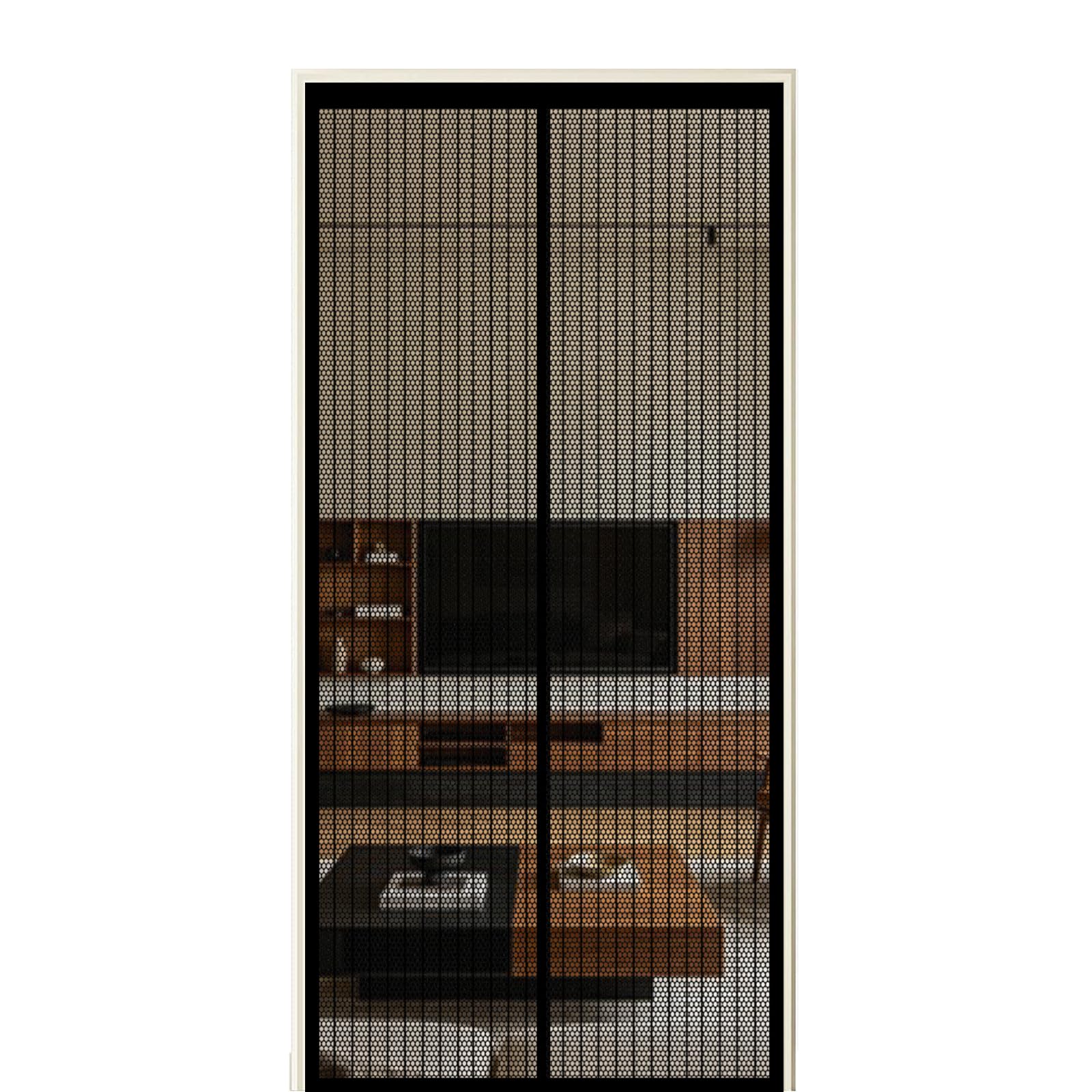 Screen Door 60 x 220 cm Self Sealing Powerful Magnets Patio Curtain Insect Mesh with Powerful Magnets & Full Frame Magic Tape Suitable for Patio Doors Balcony Bedroom, Black