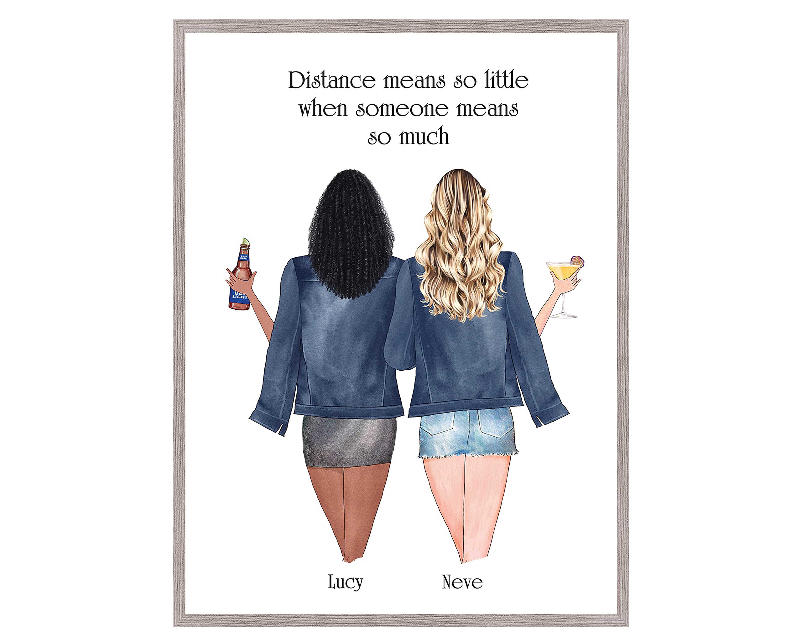 Personalised Long Distance Gift for a Friend, Sisters Family Keepsake Friendship Print,Best Friends Present,Customisable Hair,Clothing,Drinks UNFRAMED Available in 5"x7",A5,8"x10",A4,A3