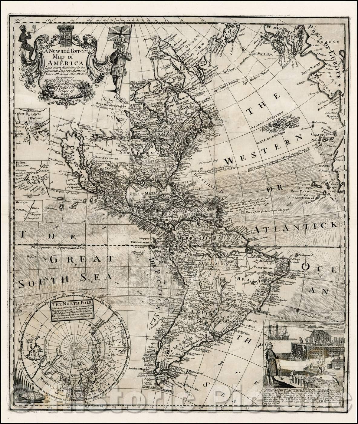 Amazon.com: Historic Map - A New and Correct Map of America, 1738