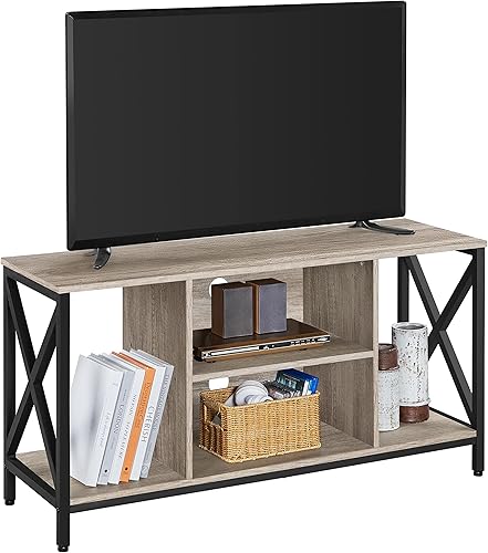 Topeakmart Soporte de TV para televisores de hasta 55 pulgadas, mesa consola central de entretenimiento multimedia con estantes de almacenamiento