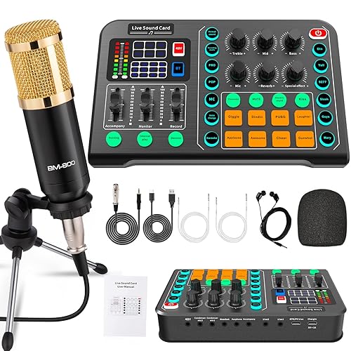 Xisono Podcast Equipment Bundle,Condenser Microphone Bundle with Tripod Stand and Audio Mixer/studio equipment/podcast microphone for Streaming Broadcast,Gaming,Recording,Singing,Tiktok,YouTube