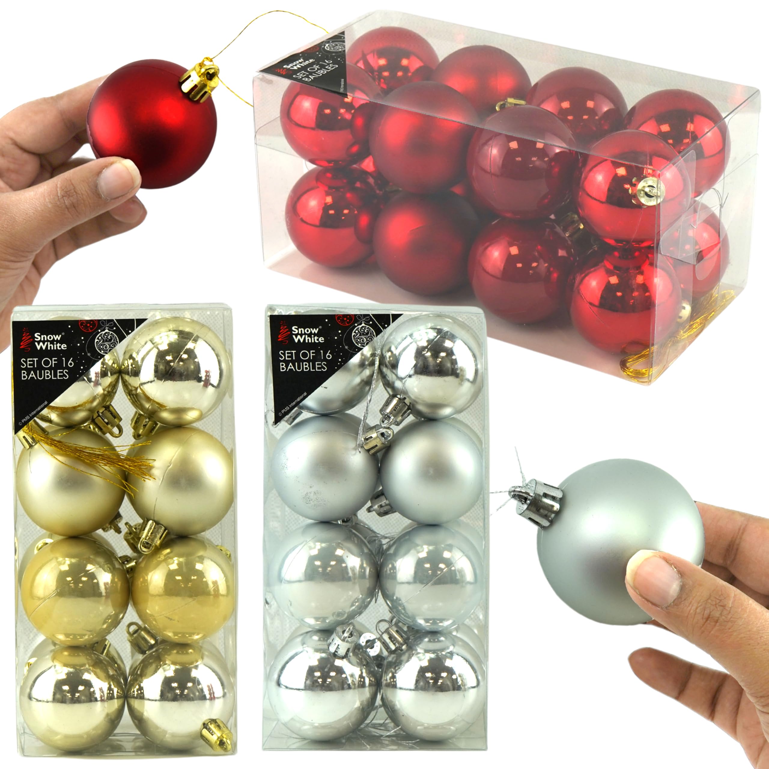 Srv Hub 48Pk - Silver, Red Gold 48Pcs Christmas Baubles 50Mm - Red, Silver And Gold Christmas Ball Ornaments Decor For Xmas Tree Party, Wedding, Holiday Home Birthday Decorations