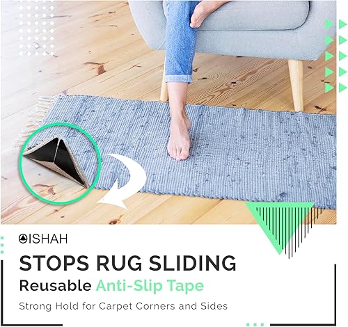 Miniatura 4 de 12 unidades de agarre para alfombra, almohadillas de cinta reutilizables para mantener la alfombra en la esquina y el lado plano, almohadillas de
