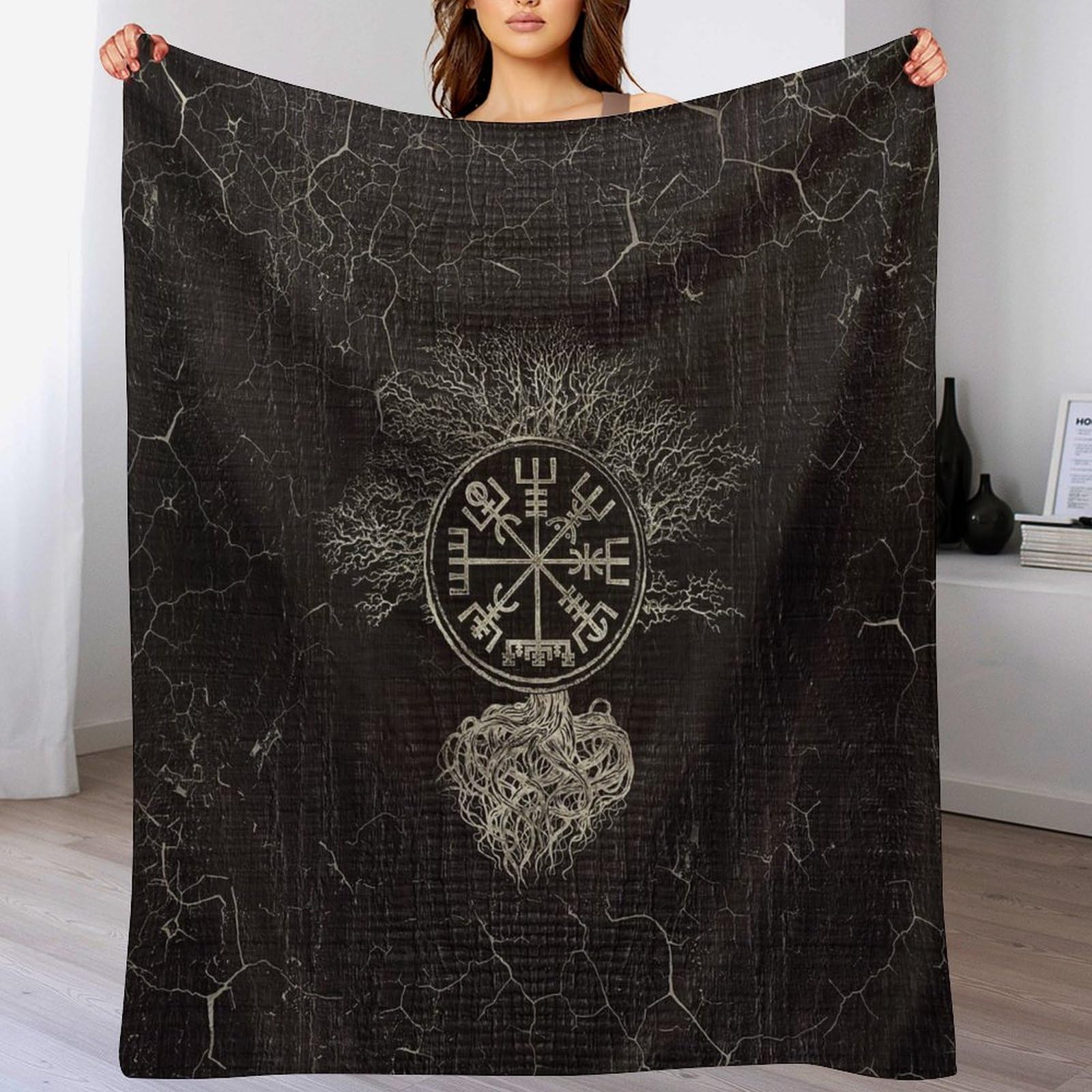 Couverture mythologie viking en polaire plaid de canapé cocooning pour l'hiver 150x200cm