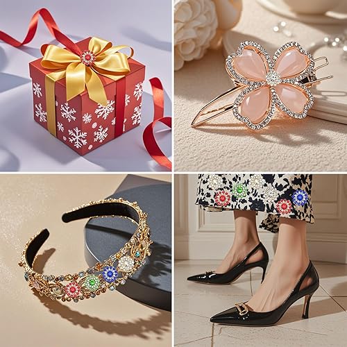 Miniatura 3 de 100 diamantes de imitación para coser de 0.555 pulgadas (0.551 in), diseño de flor de girasol, parte trasera plana, base dorada, para coser en ropa,