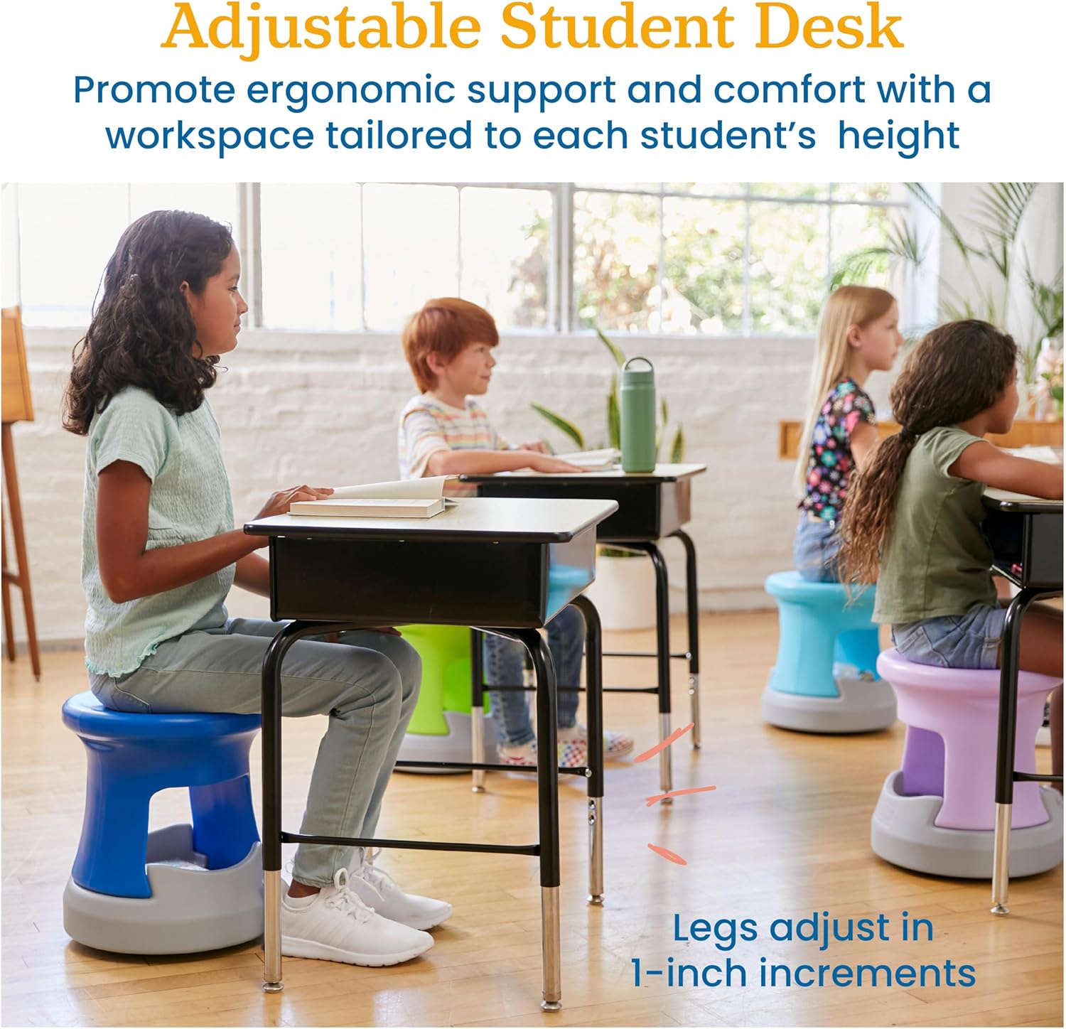 ECR4Kids Open Front Desk with Metal Storage Book Box, Adjustable, Classroom Furniture, Maple/Black