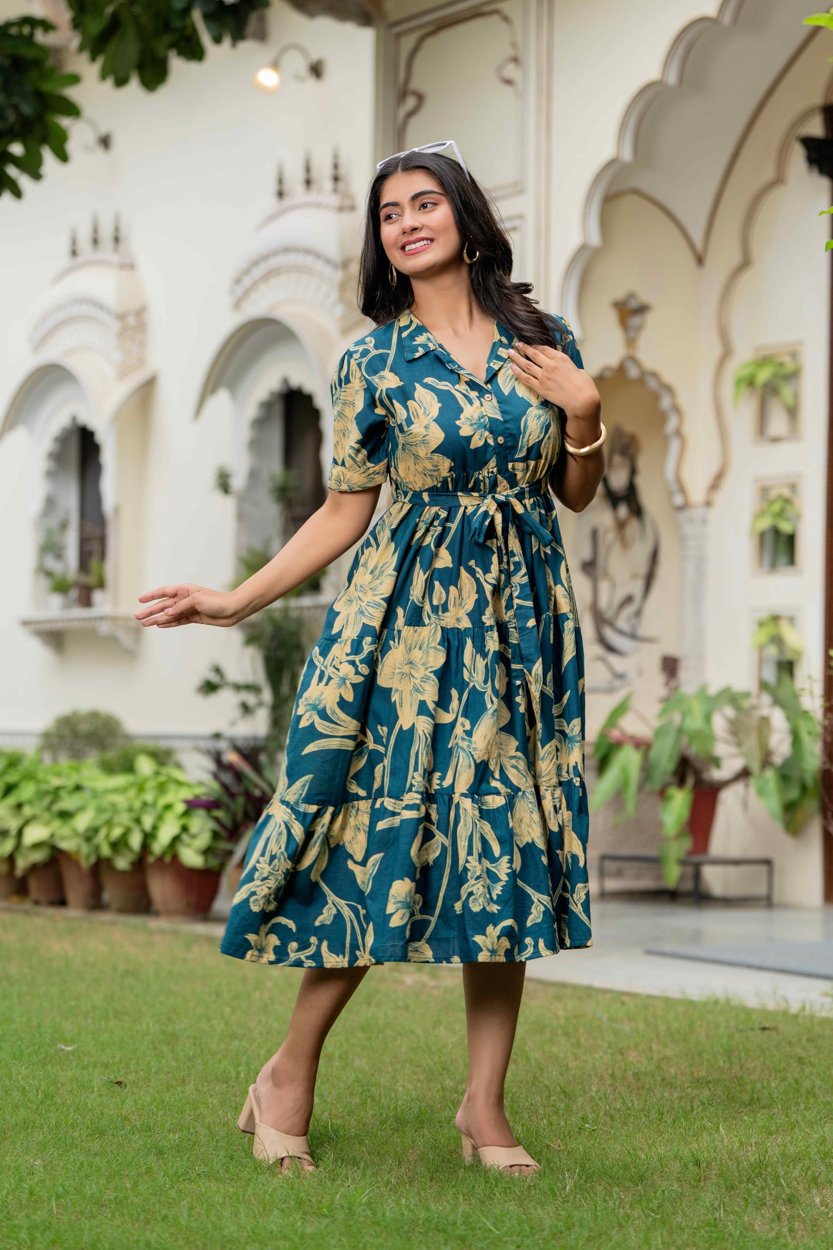 Jikonet - Vestido de mujer con estampado floral de una pieza, maxi, informal, cómodo, vestido midi largo para mujer