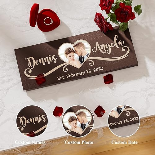 Miniatura 4 de Regalo de boda personalizado para recién casados, regalos para él, aniversario, placa de madera con nombre y fecha personalizados, letrero