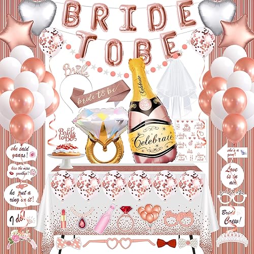 Decoraciones de despedida de soltera, kit de decoración y suministros de fiesta de despedida de soltera de oro rosa, velo de despedida de soltera,