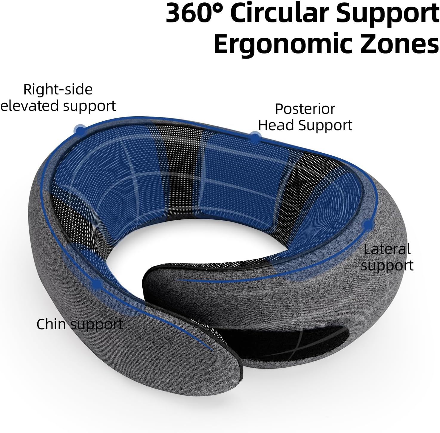 Memory Foam Travel Pillow, 360° Support for Neck Pillow Airplane, Office & Home Use, Machine Washable Cover, Portable Travel Essentials Set with Contoured Eye Mask, Earplugs & Bag (Deep Grey)