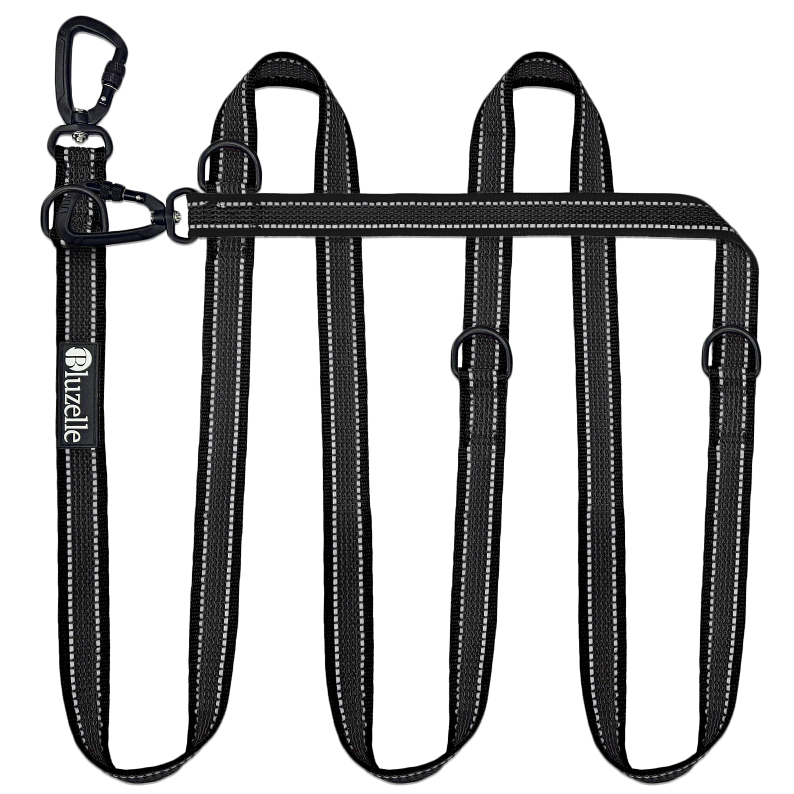 bluzelle Correa Perros Grandes hasta 100kg, Resistente Correa Doble 3M para 2 Perros, Ajustable Multiuso, Reflectante y Engomado, 2X Gancho Mosquetón Extra Robusto de Almunio 360°, Color:Negro