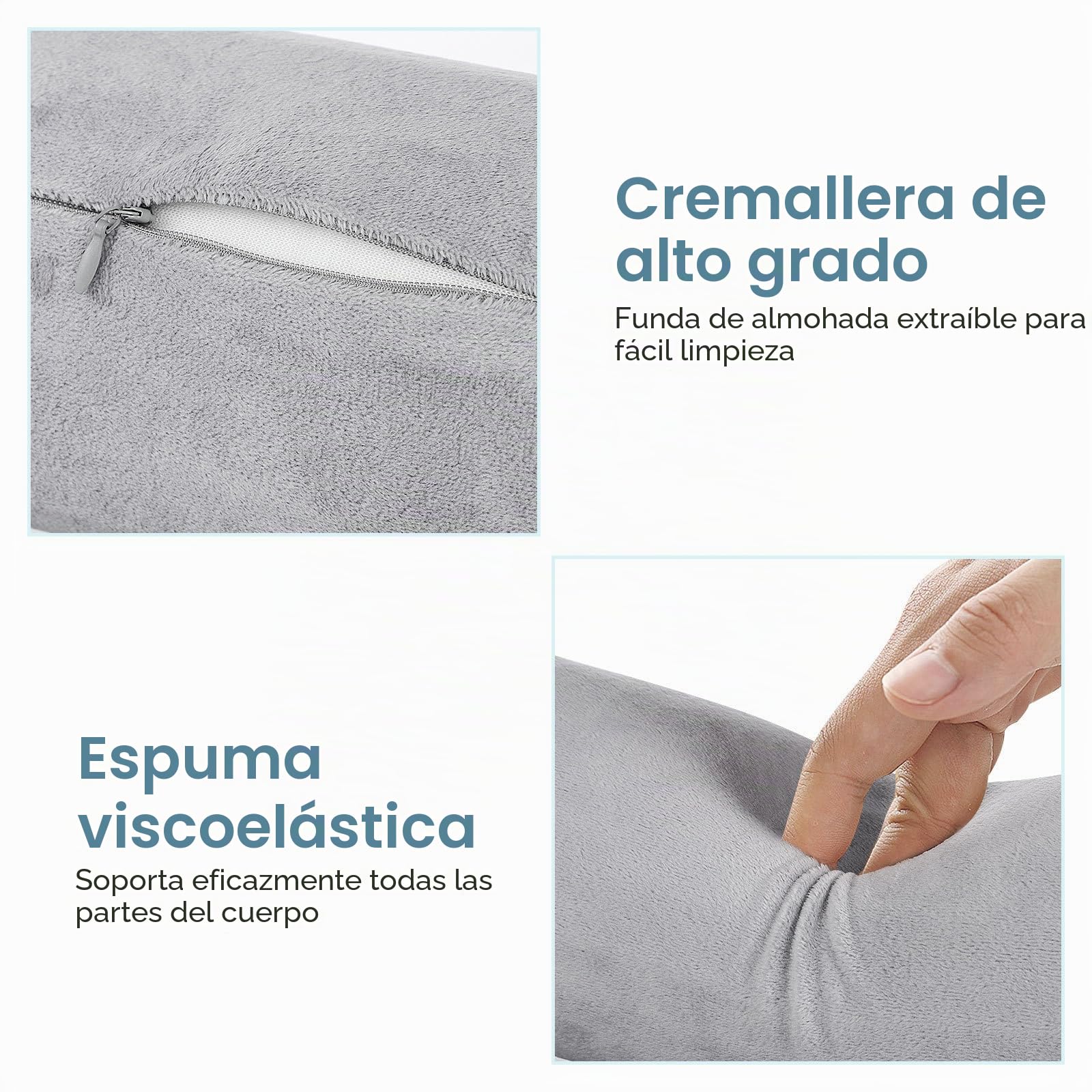 Almohada Cervical Redonda Cilíndrica 43x10 Cm de Algodón Viscoelástico Funda Lavable, Soporte Lumbar Ergonómico para Dormir, Viaje y Oficina, Cojín Terapéutico para Cuello