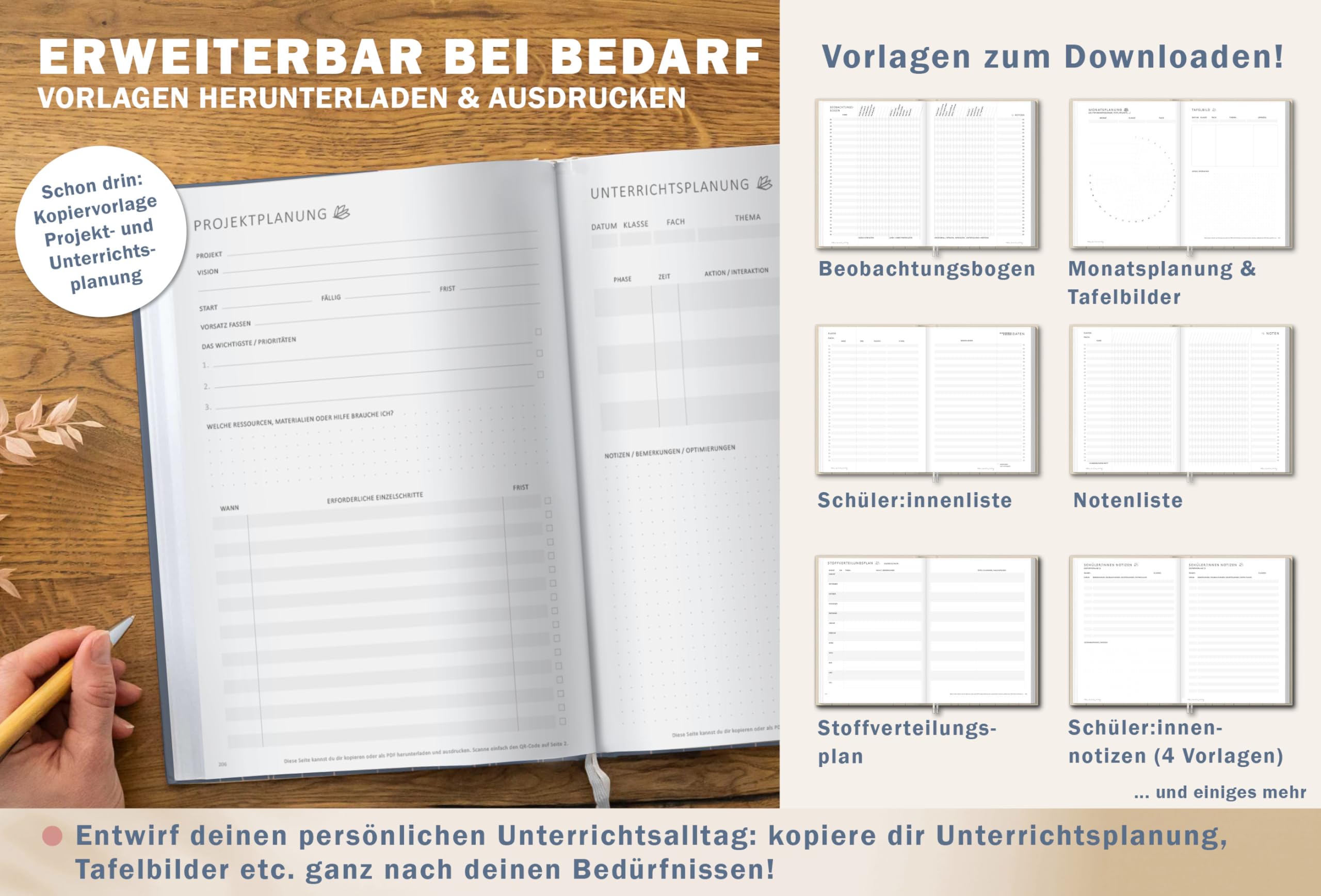 Eine der Guten Lehrerkalender 2026/2027 A4 Hardcover – Lehrerplaner Schuljahr 2026 2027 | 2 Lesebänder, Notenlisten & Klassenlisten | nachhaltig, FSC-Papier, klimaneutral | Blau Rosa Blumen