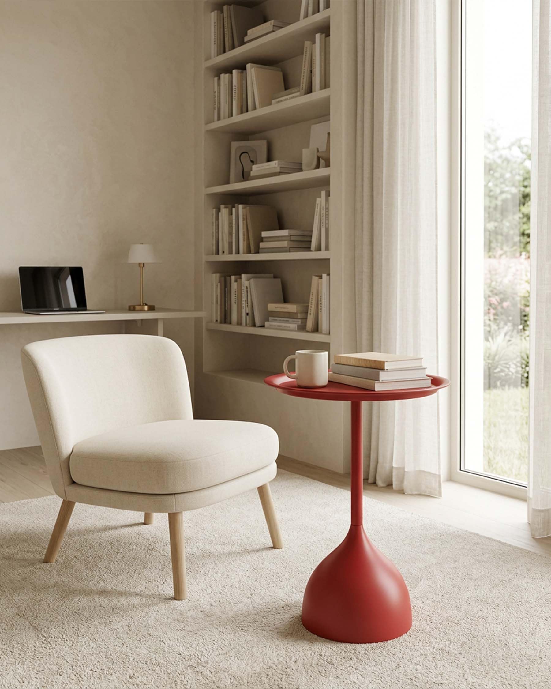 Juego de 2 Mesas Auxiliares de Salón en Metal Rojo, Mesita Redonda para Sofá o Sillón, Mesa de Centro de Diseño Moderno, Versátil para Interior y Exterior, Altura 42/60cm