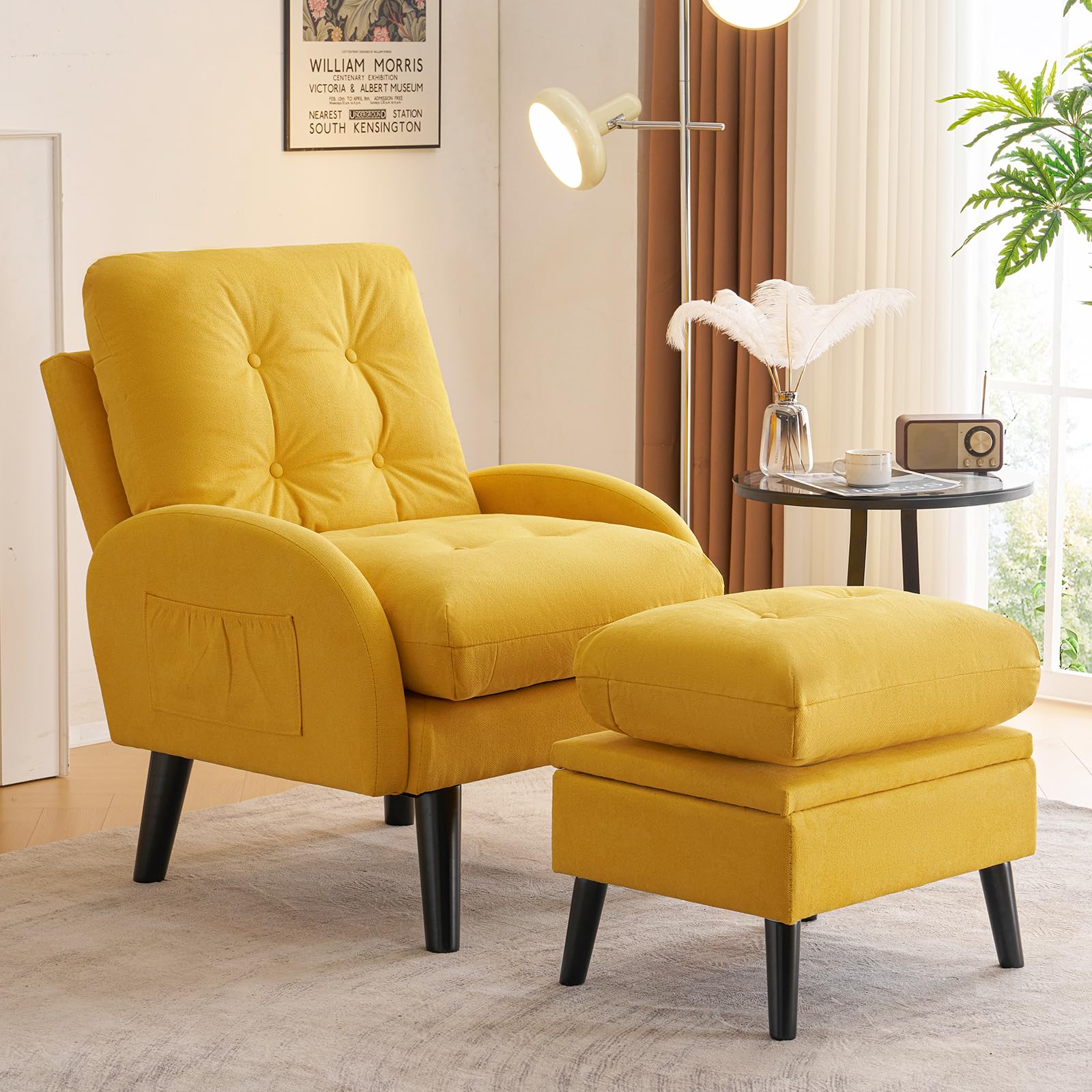 Buy ELUCHANG Accent Chairs with Ottoman,Upholstered Linen Fabric Comfy