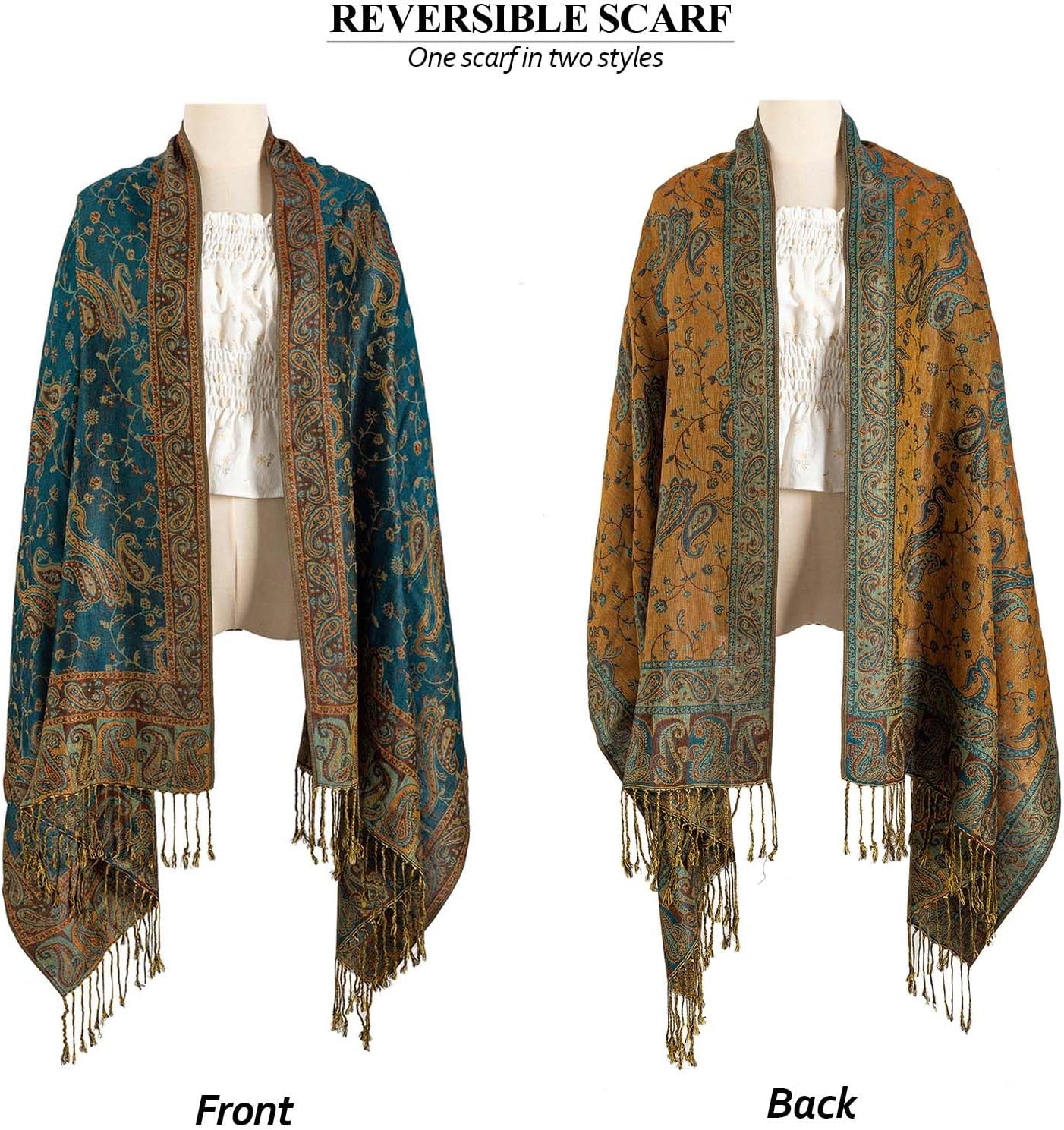 AUSEKALY Pashmina Feel Shawls Wraps for Women Rave Scarf Soft Silky Reversible Men Scarves - Image 6