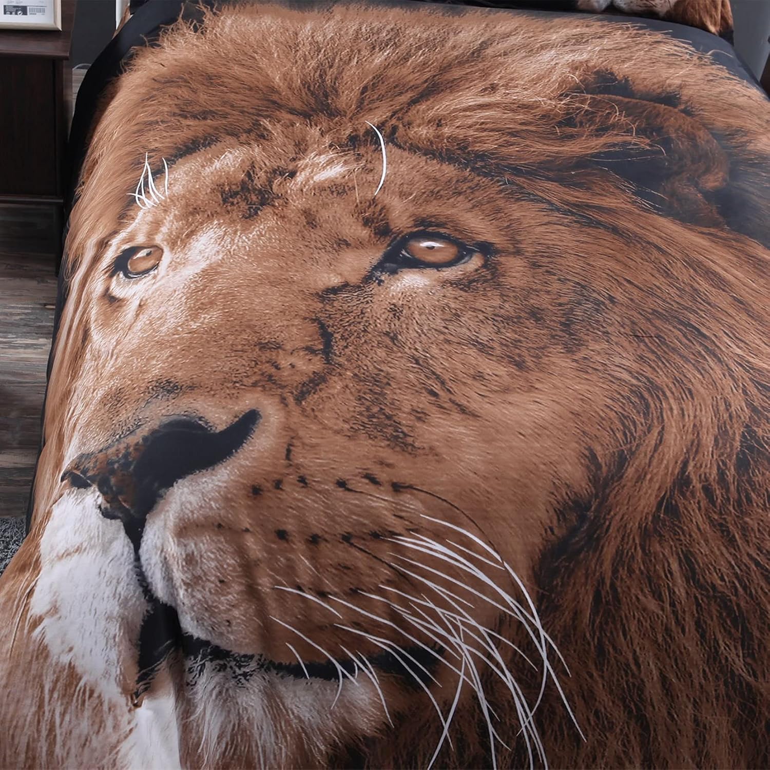 ENCOFT Lion Bedding Sets Twin Size with Black Background Print for Kids Duvet Cover Set with Flat Sheet Polyester 4 Pieces,1 Duvet Cover Sets,1 Flat Sheet,2 Pillow Cacses,No Comforter(Twin)