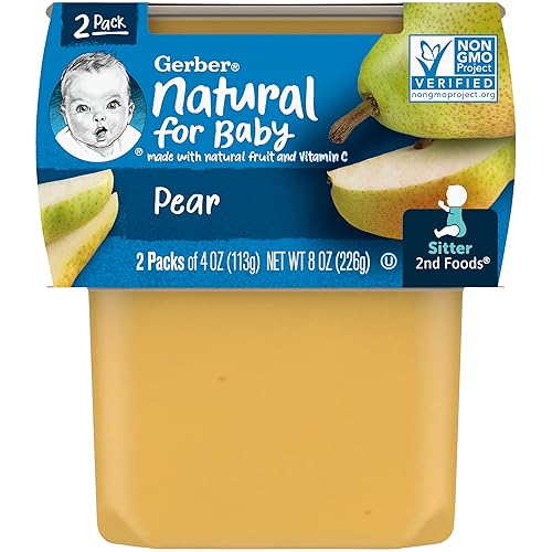Gerber 2nd Food - Puré de pera, natural y sin OMG, 4 onzas, paquete de 2