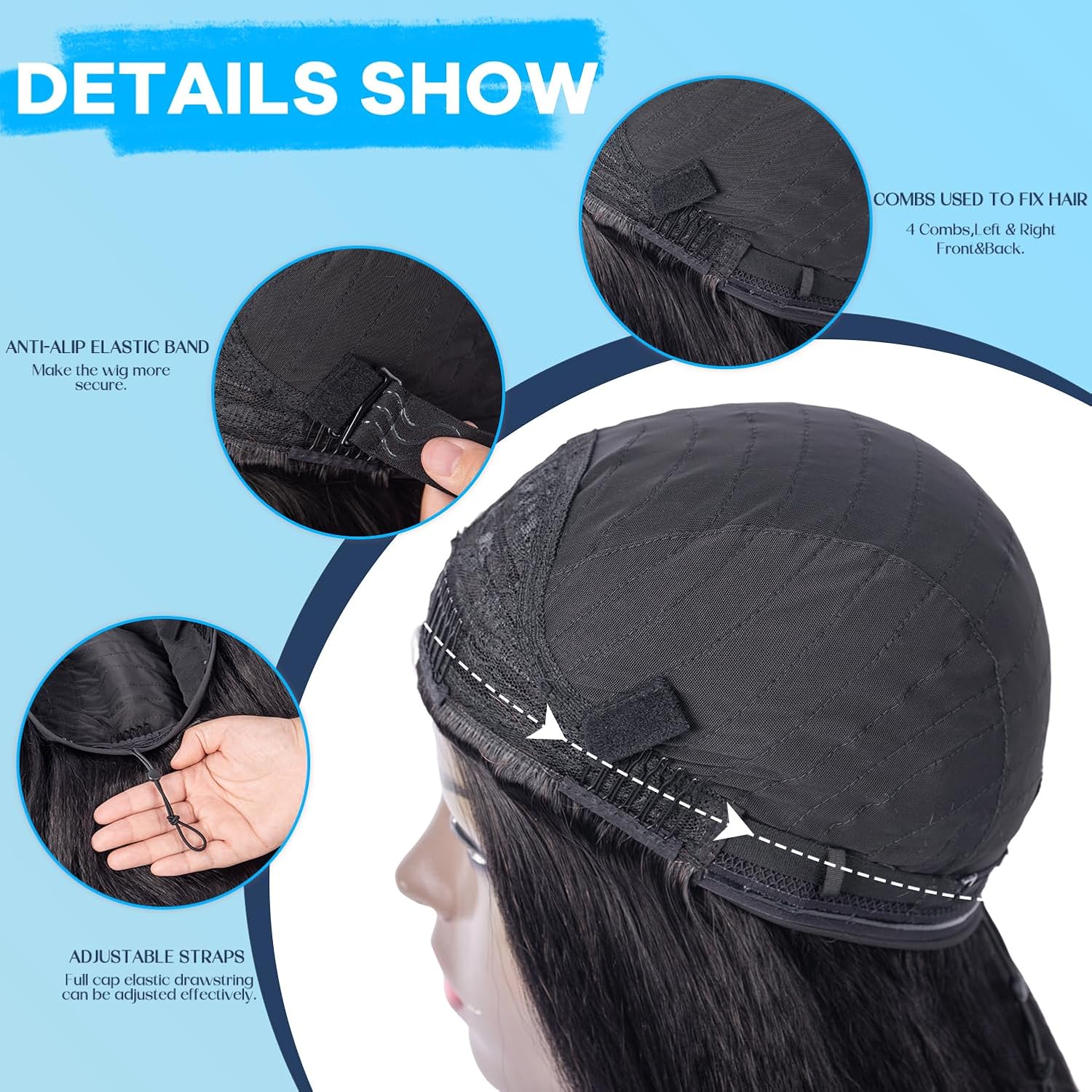 Prosa Kinky Straight synthetic Hair Half Wig, 3-in-1 Glueless Clip In Drawstring Headband Wig, Seamless Flip Over Style for Women 1B (24inch)