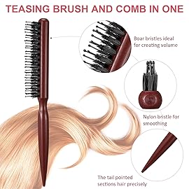 Patelai 3 Pcs Hair Teasing Comb Set Includes 2 Nylon Triple Comb and Boar Bristle Teaser Brushes for Women Stylist Men Backcombing Slicking Curly Thick Wet Hair(Brown)