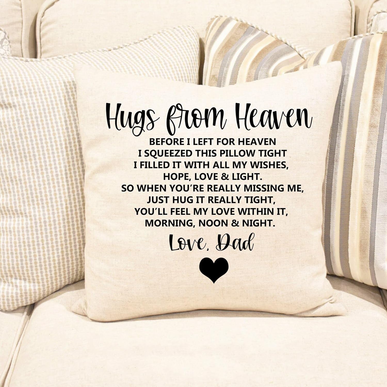Memorial Pillow for Loss of Father, Hugs from Heaven Pillow, Sympathy Throw Pillow