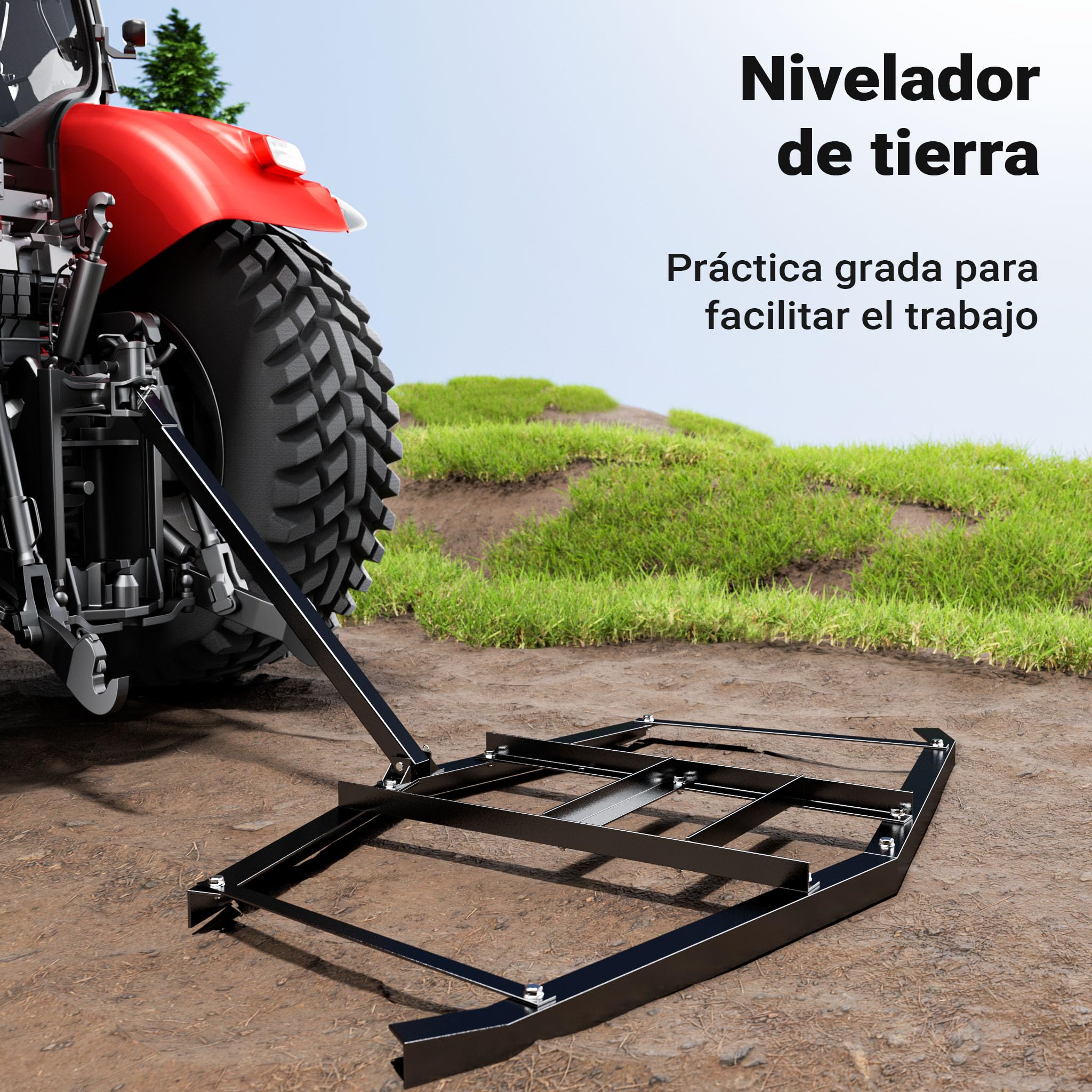 Wiltec Rastra niveladora de Terreno 172 x 90 cm Bastidor Fijo para Tractores de césped nivelador Caminos de Entrada nivelación calzadas grada de Prado
