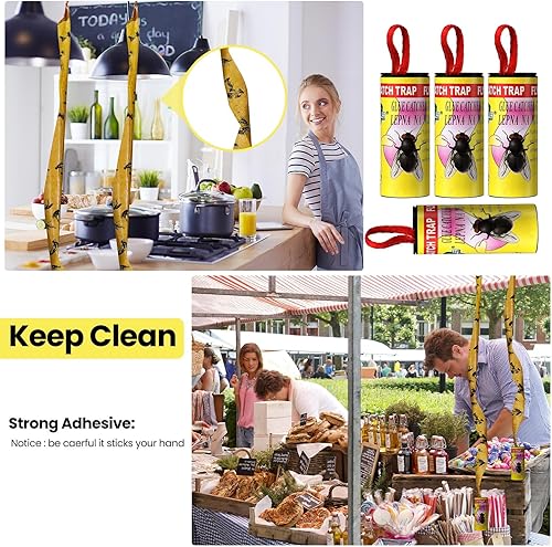 Miniatura 6 de Qualirey Paquete de 160 tiras adhesivas para moscas para interiores y exteriores, cinta de papel para colgar moscas, trampa para insectos voladores,