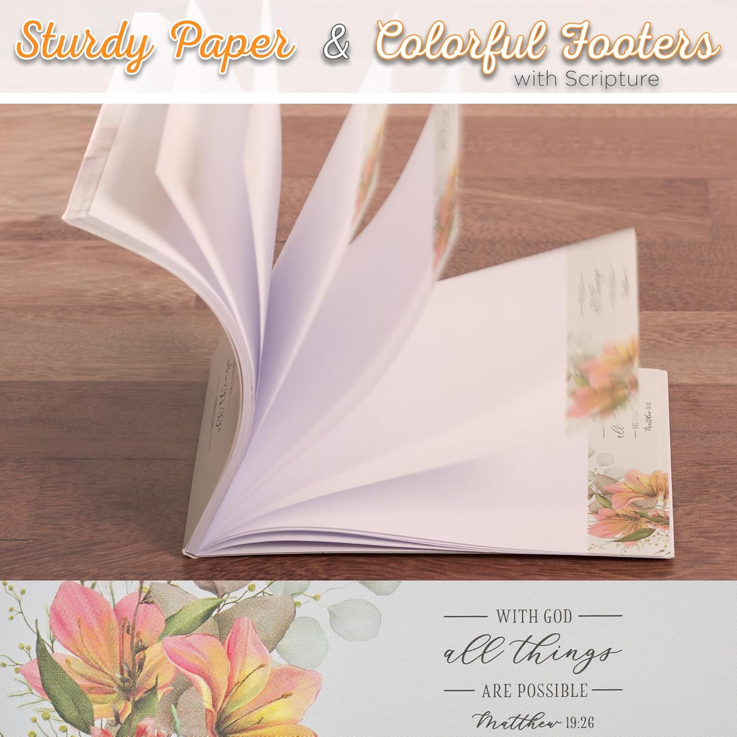 Christian Art Gifts Small Handy Scripture Notepad for Women: All Things are Possible Inspirational Bible Verse, Notes, Memos, Tasks & Lists, Pocket Size, Gray/Pink/Green Floral, 40 Easy Tear Sheets - Image 3