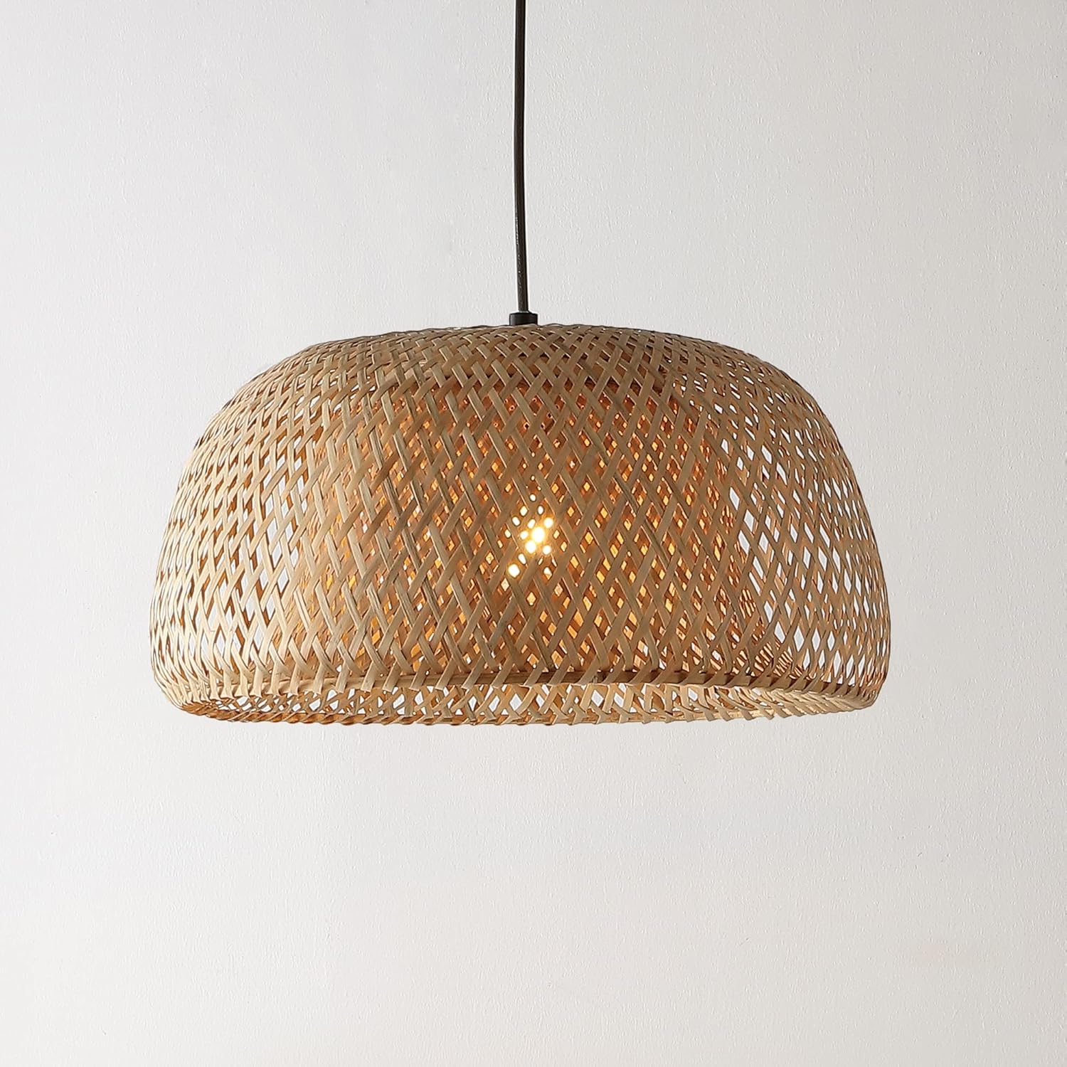 JONATHAN Y 18" Brown 1-Light Bamboo Pendant Light, Farmhouse Coastal Swag Lamp with 180" Cord, Plug-in or Hardwired, Adjustable Hanging Fixture, LED Bulb Included JYL1403A