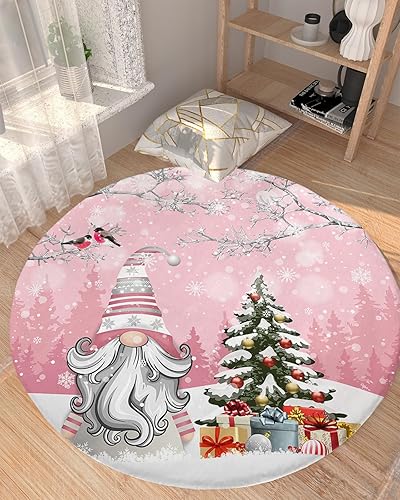 Miniatura 6 de Alfombra redonda de gnomos de Navidad de 4 pies, alfombra de felpa lanuda suave y circular, tapete de acento antideslizante para sala de estar,