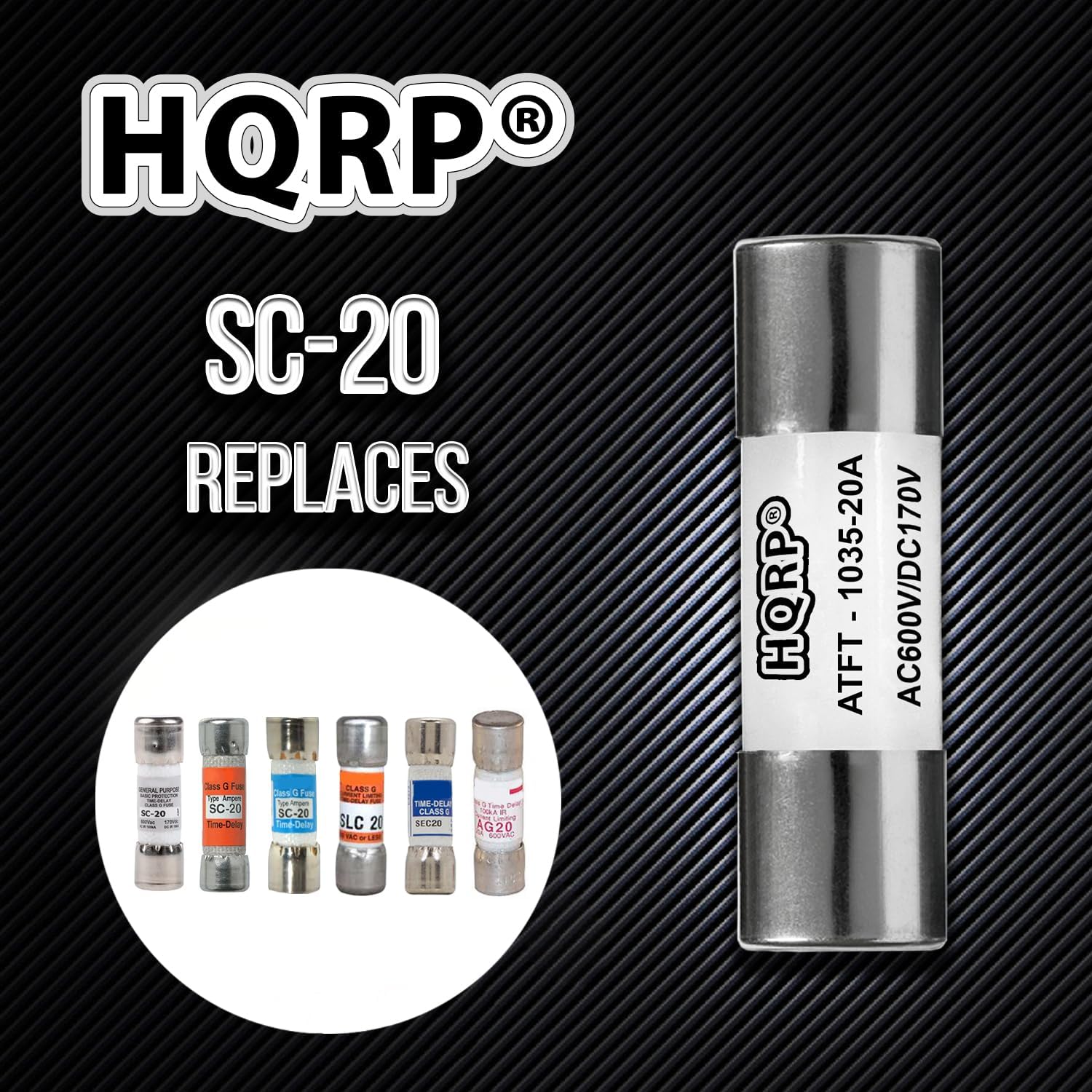 HQRP 10-Pack Spa Hot Tub Slow Blow Fuse, SC-20 Class G Time Delay 20 Amp Fuse 600 V Replacement for Bussmann SC-20, Buss Sc20, LIttelfuse SLC-20 Compatible with Balboa, Gecko, Vita Spas, Dynasty Spas