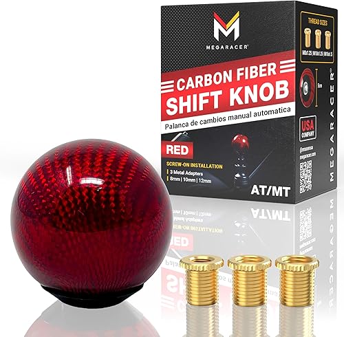 Mega Racer Pommeau de levier de vitesse en fibre de carbone rouge – Boule ronde 