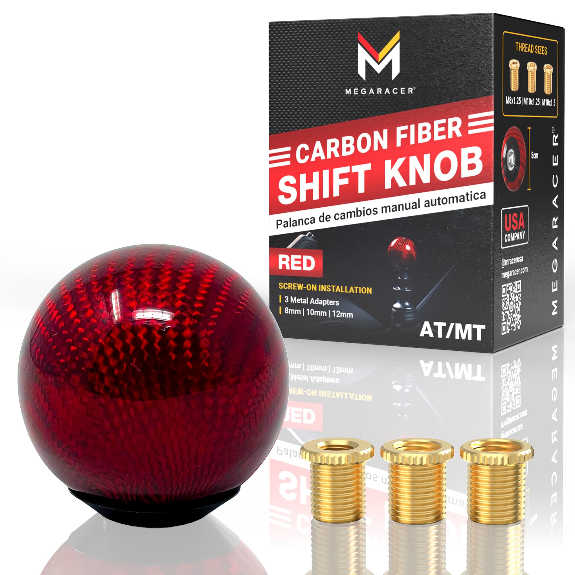 Mega Racer Real Carbon Fiber Red Ball Shift Knob