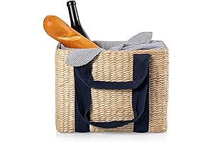 PICNIC TIME Parisian Picnic Basket, Insulated Seagrass Picnic Basket, Waterproof, Stylish