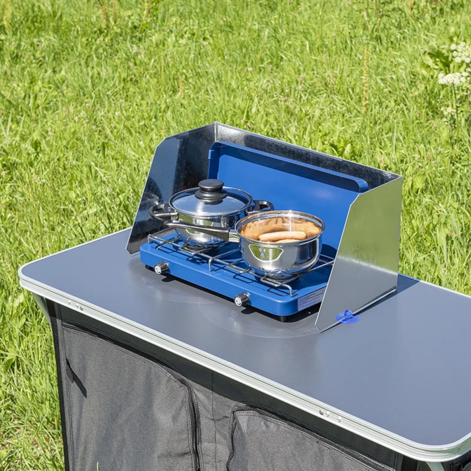 ProPlus Pare-vent de cuisine 38/73 x 27 x 24 cm – Pour réchaud camping et barbecue – Sac de transport inclus – Argent