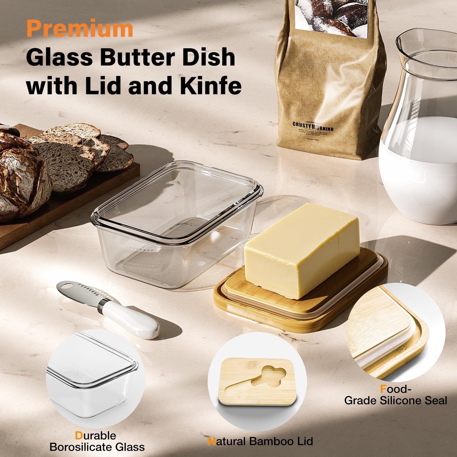 Amazon | XCC ガラスバターディッシュ フタとナイフ付き Mサイズ