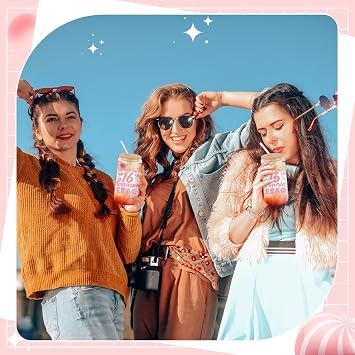 5 Pcs 16th Birthday Gifts for Her, Happy 16 Year Old Gifts Ideas for Women Female, 16 oz Birthday Glass Cup with Lids and Straws for Mom Wife Friends Bestie Coworker Presents