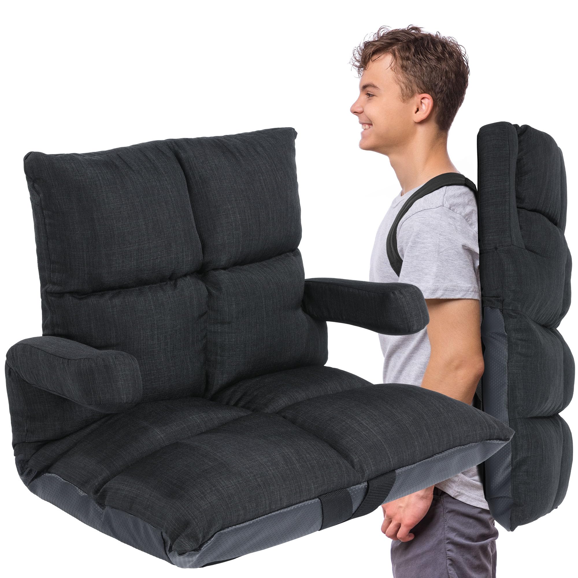 HOMBYS Extra Wide Stadium Seat with Back Support for Bleachers,Flodable Memory Foam Padded Stadium Chair,Portable Bleacher Chair with Shoulder Strap,Adjustable Floor Gaming Chair