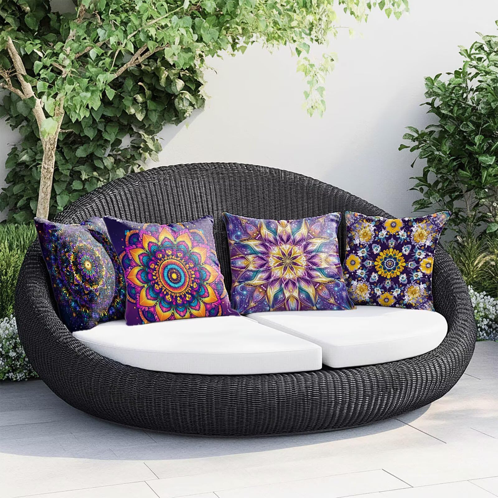 Mandala poszewki na poduszki 65 x 65 cm zestaw 4, wodoodporne poszewki na poduszki na sofę na sofę świecące poszewki na poduszki na sofę z zamkiem błyskawicznym do ogrodu ławka dekoracja domu XTBZ
