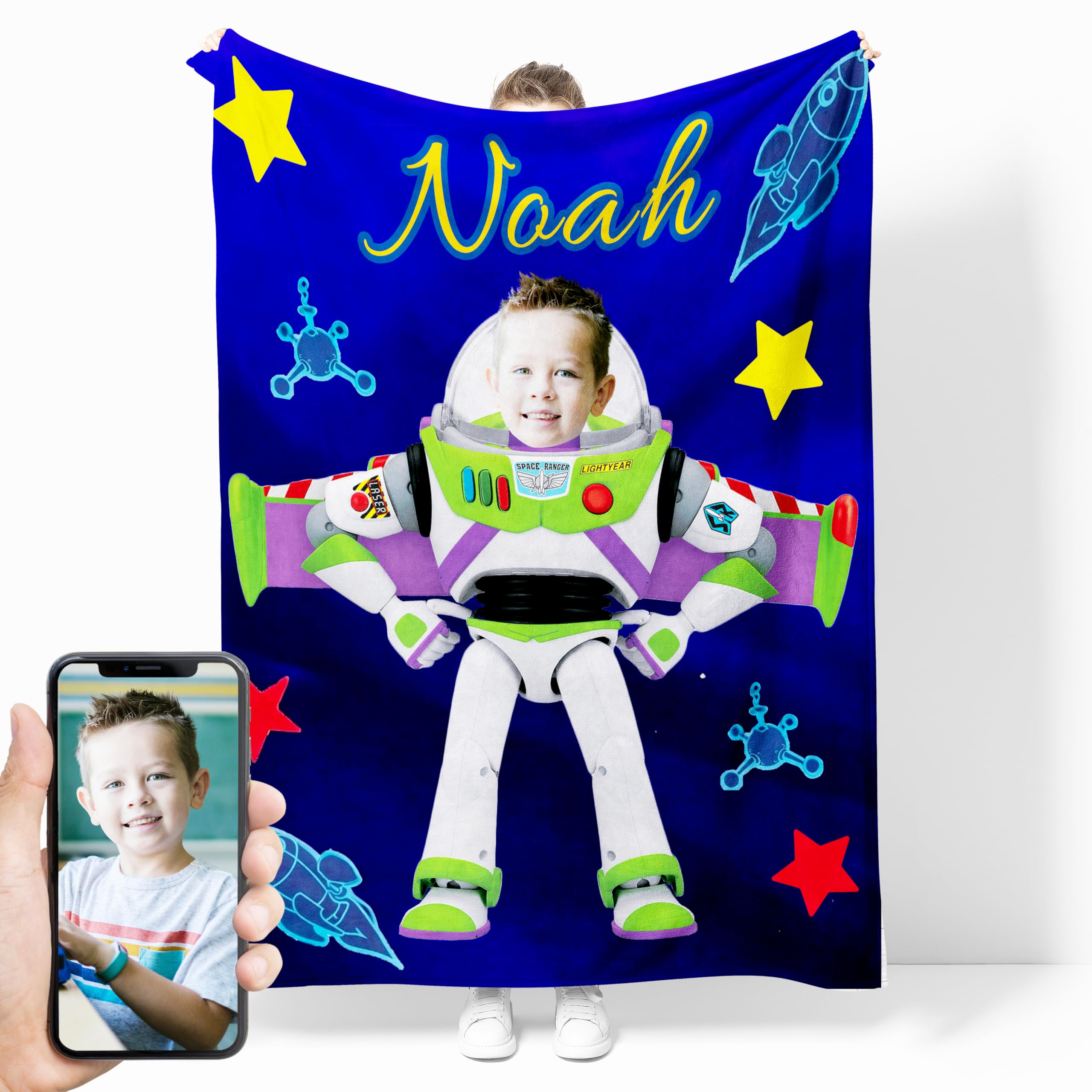 MORRIX Kids Superhero Custom Blanket with Face Personalization for Boys