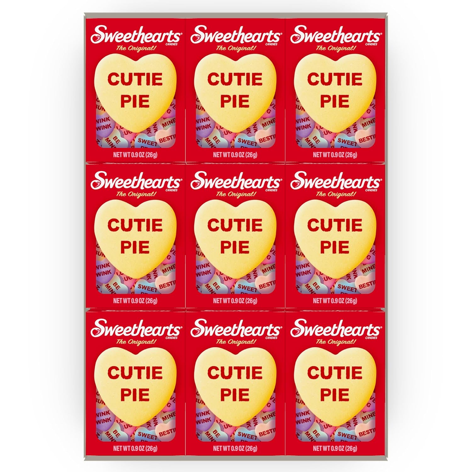 Sweethearts Conversation Hearts Candy Bulk Boxes - Valentine's Day Bulk Candy Hearts for Classroom and Parties, Gluten-Free, Individual Boxes for Sharing - 36 Count Tray