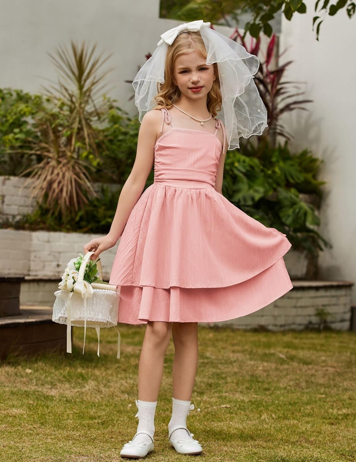 Arshiner Girls Summer Spaghetti Strap Dresses Flowy Tiered Ruched Smocked Back Casual Beach Midi Sundress - Image 6