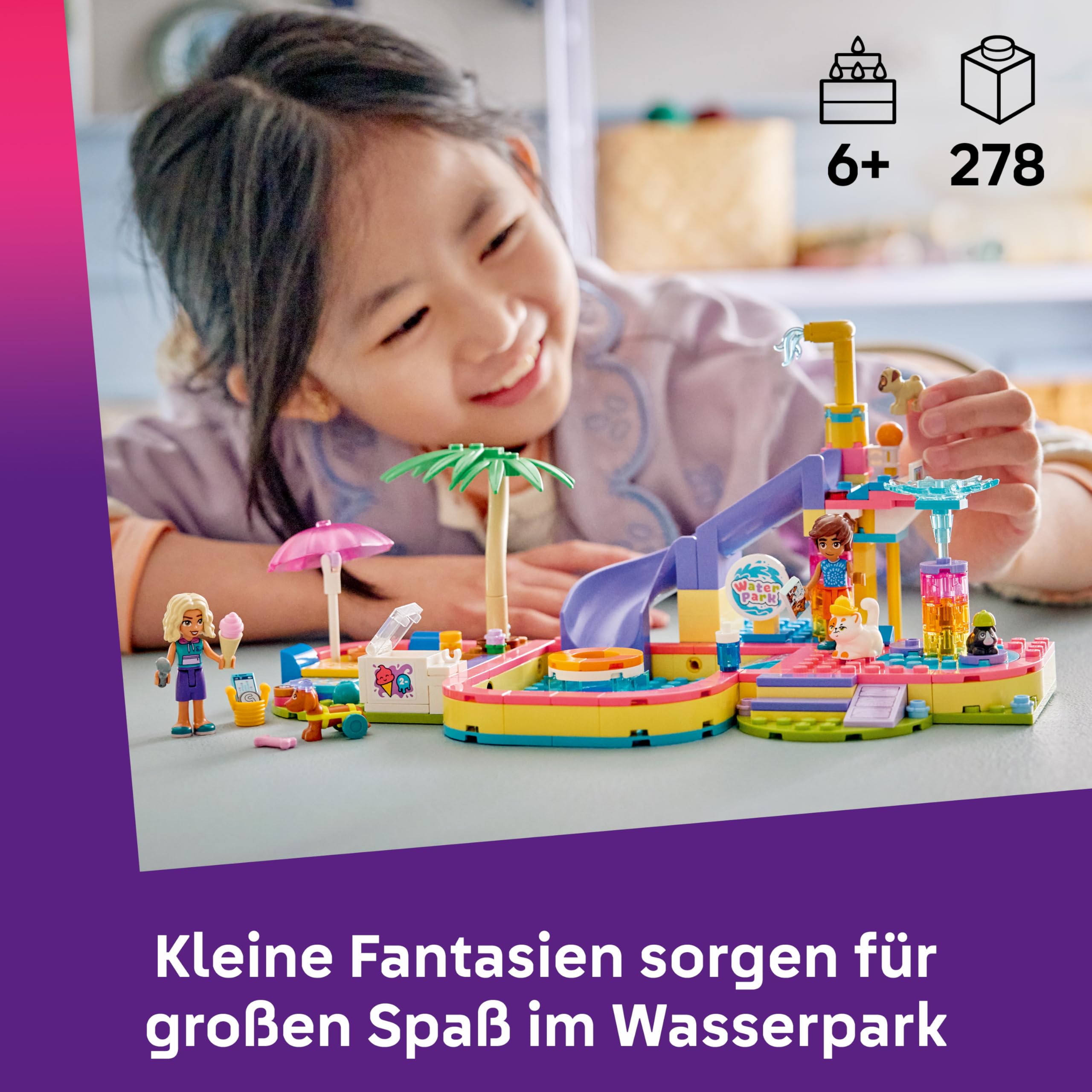 LEGO Friends Lustiger Tag im Wasserpark - Miniatur Spielset mit Rutsche, 2 Minifiguren, 4 Tierfiguren und Tierzubehör - Kinderzimmer Deko - Geschenk zum Geburtstag für Mädchen ab 6 Jahren - 42676