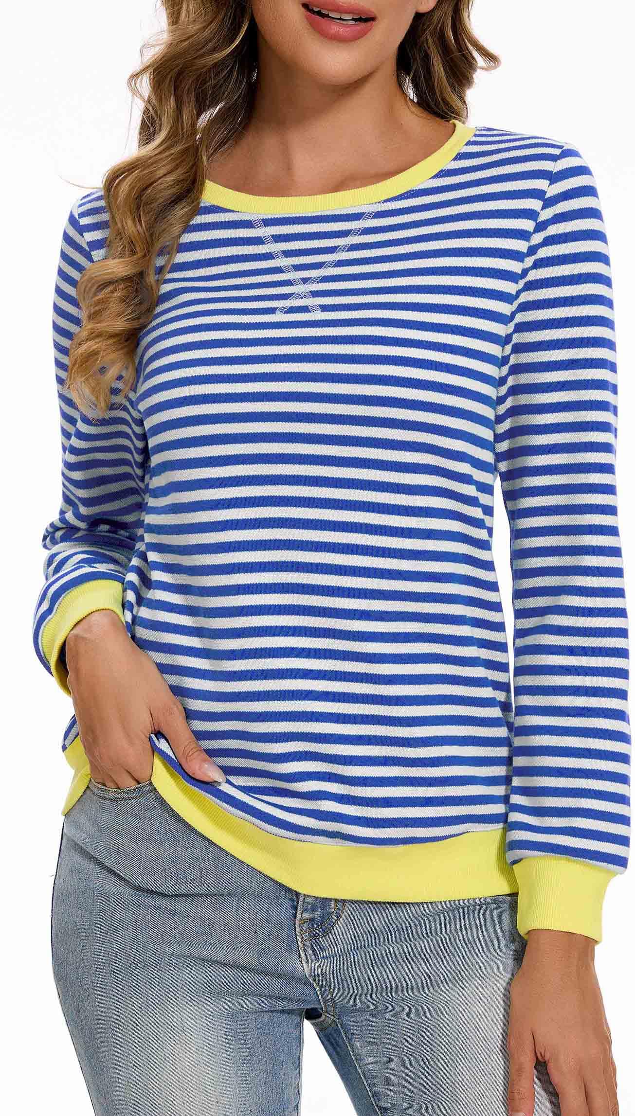 Neineiwu Pullover Damen Langarm Rundhals Streifen Oversize Herbst | Y2K Stil,Lässige Oberteile,Bequemer Sitz,Vielseitig Kombinierbar,für Herbst Und Alltag