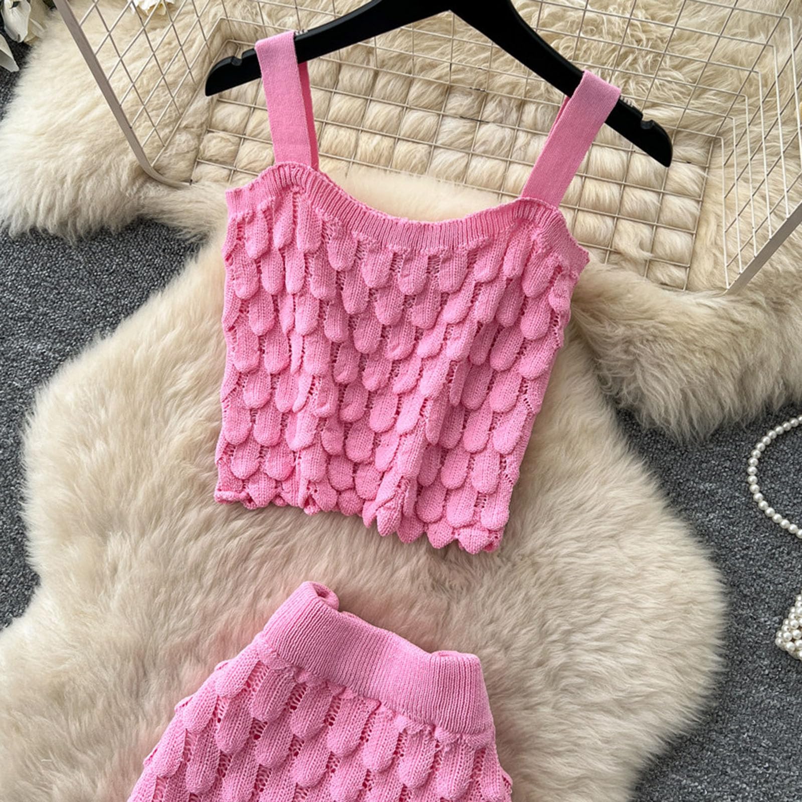 Damskie Dwuczęściowe Komplety Letnie Bezrękawnik Krótki Top Top Niskie Talio Spódnica Maxi Retro Dzianinowe Codzienne Stroje